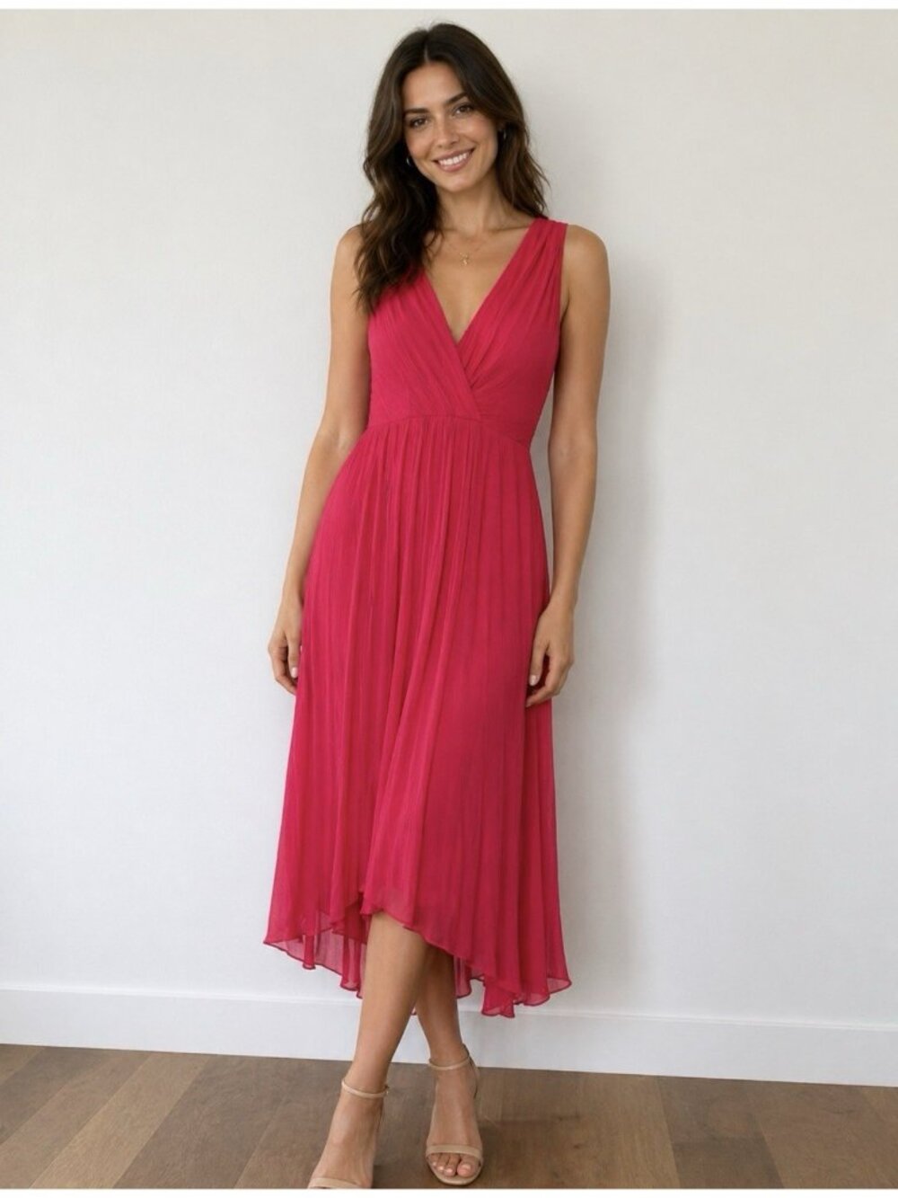 Soft Surroundings Charmonte High-Low Maxi Dress Red Chiffon Date Night 10P X - Picture 1 of 13